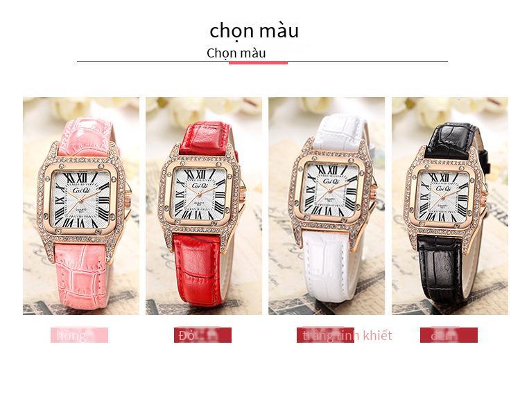 Giao hàng nhanh Bể vuông Kajia đầy kim cương sê-ri đôi hàng kim cương Đồng hồ nữ của Anh Đồng hồ đeo tay nữ dây nổ trực tiếp màu đỏ Douyin