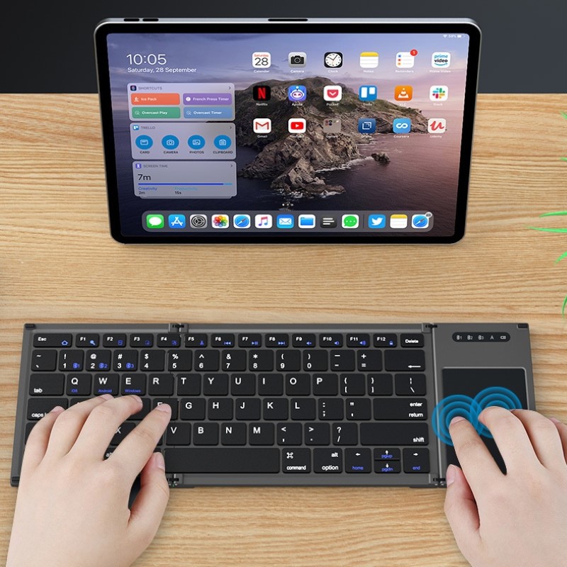 Bàn phím Gấp gọn không dây Bluetooth B66T - Tích hợp Chuột Touchpad - pin sạc TypeC- có hàng phím F1-F12 - Siêu nhẹ