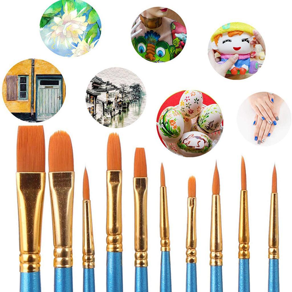 10Pcs Premium Artist Paint Brush Set Professional Brush Watercolor Acrylic Oil Painting DIY Art Tools with 6 Pcs Paint Tray Palette for Kids Adults