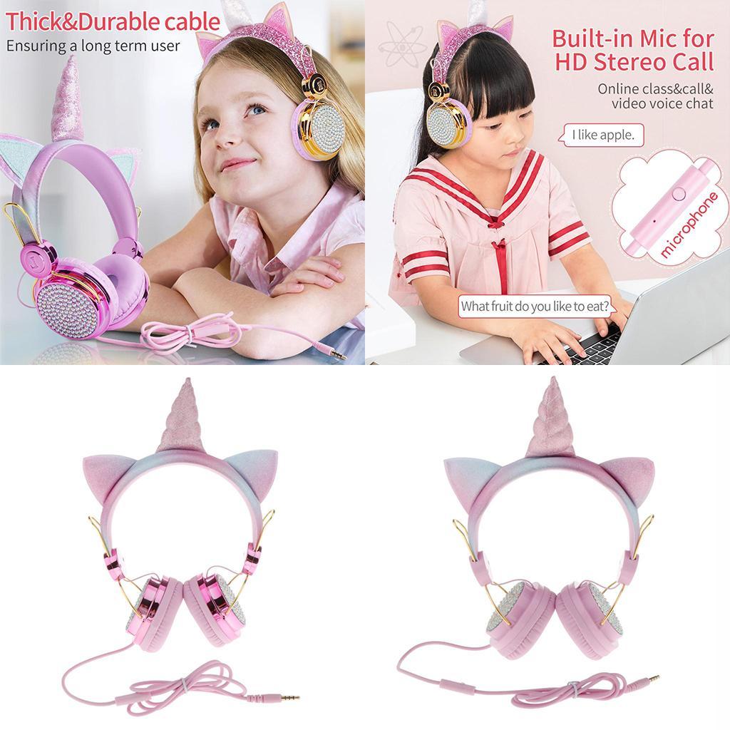 Unicorn Headphone With Microphone Girls Kids Stereo Earphone Headset Pink 1