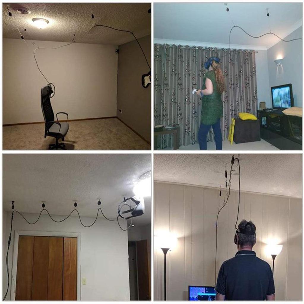 6 Pieces VR Cable Management Ceiling Pulley System Silent Retractable Design