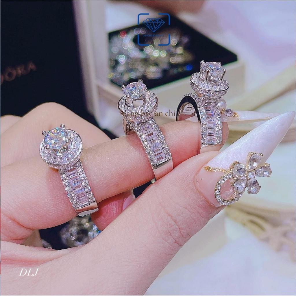 Nhẫn bạc nữ xi bạch kim đính trụ đá cao sang chảnh, trang sức Anchi jewelry