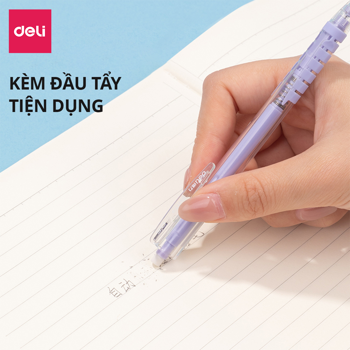 Bút Chì Kim Bấm Tự Trôi Ngòi Deli 0.5mm Cải Tiến Có Đầu Tẩy Màu Pastel Dễ Thương Cao Cấp Cho Học Sinh Văn Phòng Nhỏ Gọn Tiện Lợi