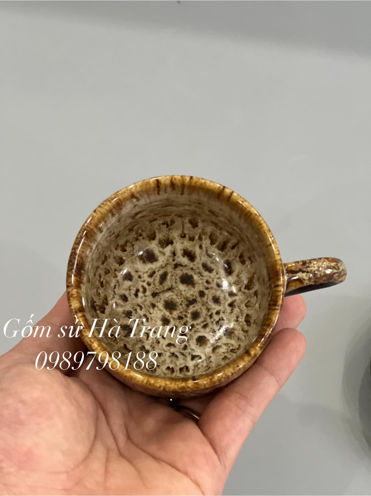 Bộ tách cafe nóng gốm sứ Bát Tràng cao cấp men hoả biến gấm dung tích 150ml