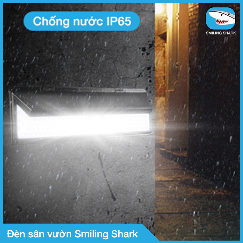 Đèn Led năng lượng mặt trời Smiling Shark siêu sáng, công nghệ chống bức xạ có hại, cảm ứng hồng ngoại thông minh 3 chế độ, chống nước IP65, thắp sáng sân vườn, trụ cổng, lối đi ngoài trời - Hàng chính hãng