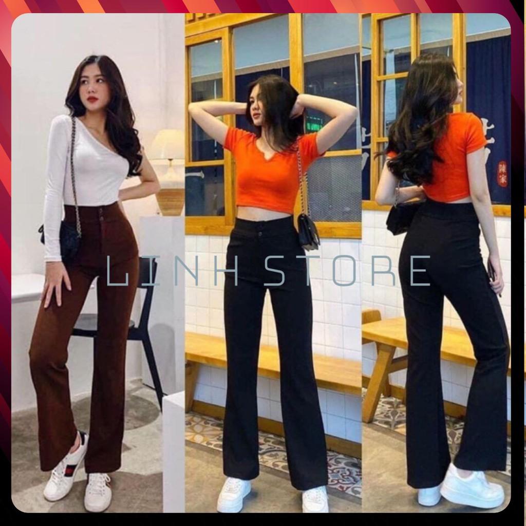 Quần Ống Loe ️SALE️ Quần Vải Nữ Ống Suông Rộng Cạp Cao Hai Cúc chất liệu nhập khẩu cao cấp hàng xuất hàn quốc