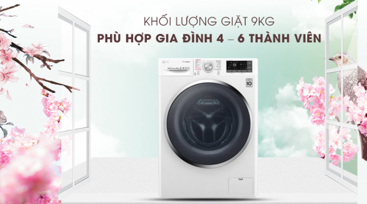 Máy giặt LG Inverter 9 kg FC1409S4W - Khối lượng giặt 9kg, phù hợp gia đình 4 – 6 người Máy giặt LG Inverter 9 kg FC1409S4W - Khối lượng giặt 9kg, phù hợp gia đình 4 – 6 người