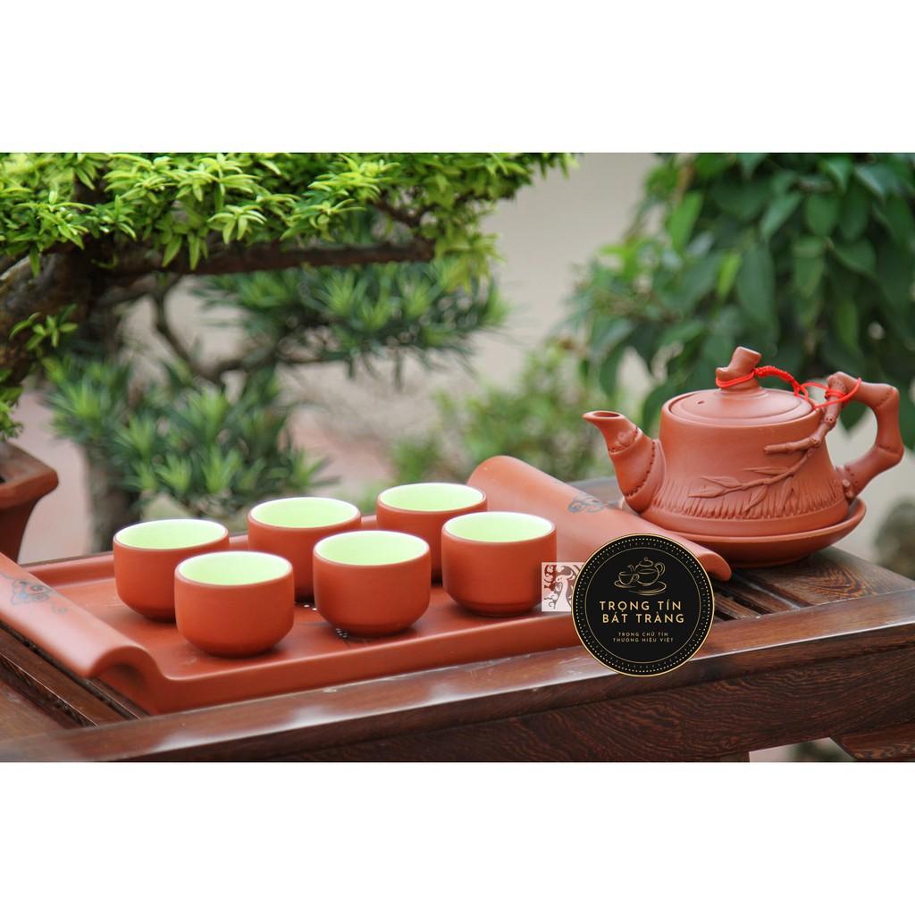 Bộ Ấm Chén Trà Đạo Gốm Tử Sa Bát Tràng Đắp Nổi Trúc Đoạn Dáng Trúc Đoạn Dung Tích 350ml ATSML 07.1