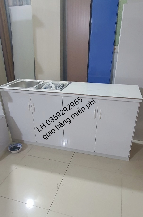 Tủ bếp nhựa đài Loan mặt gạch có chậu rửa