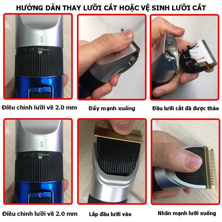 Tông đơ cắt tóc Trẻ Em, Người lớn Siêu Êm 2 Pin kèm 4 cữ cắt siêu bền Lưỡi CERAMIC CS02