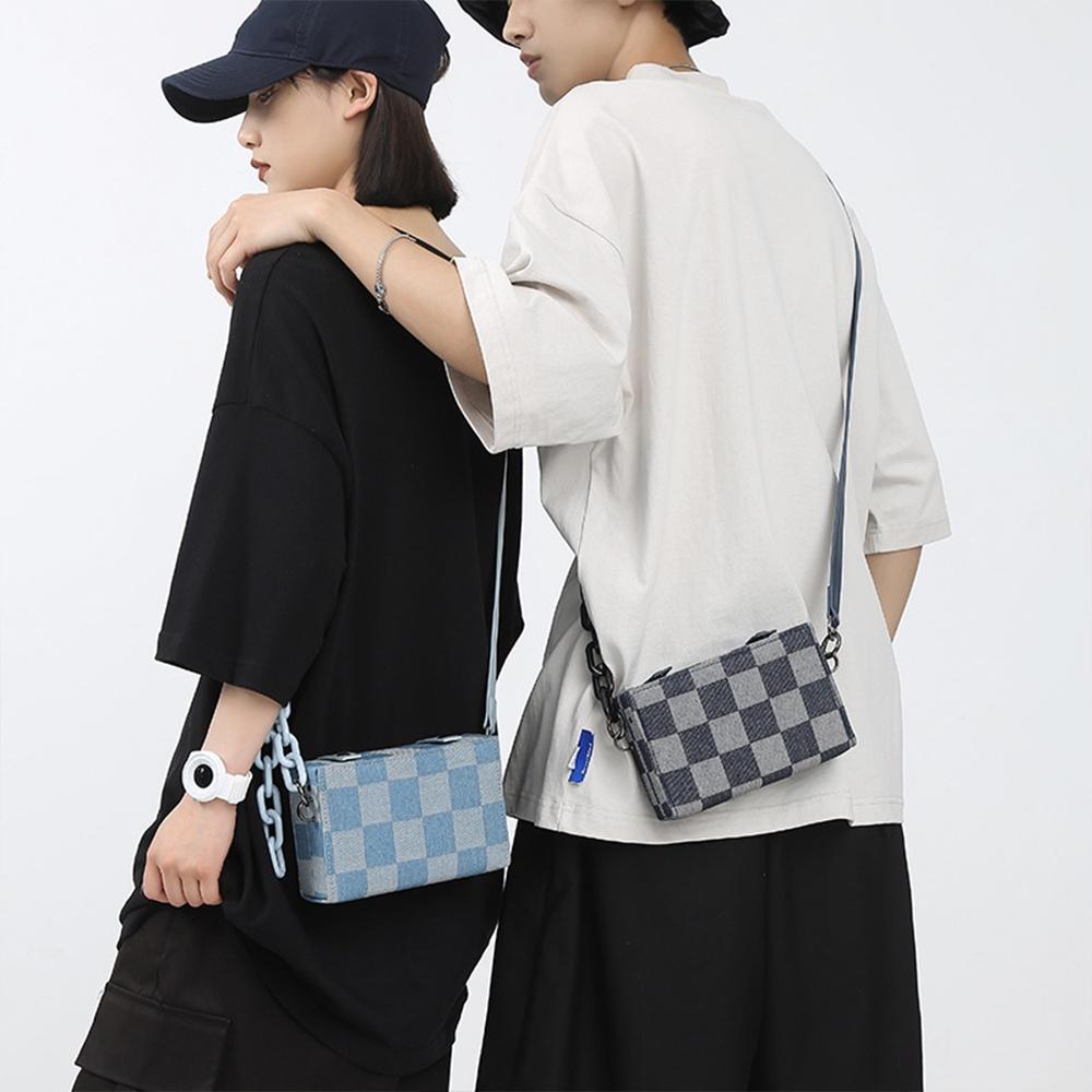 Túi Đeo Chéo Nam Túi Xách Thời Trang Unisex Vải Canvas Phối Dây Xích Cá Tính