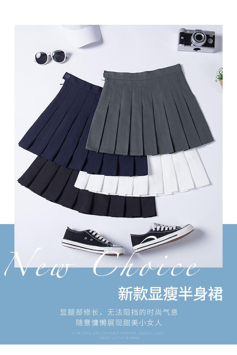 SHUANGYAN Váy xếp nếp nữ xuân hạ váy ngắn màu đen âu phục sinh viên ngắn eo cao chữ A lộ ra gầy nửa người váy