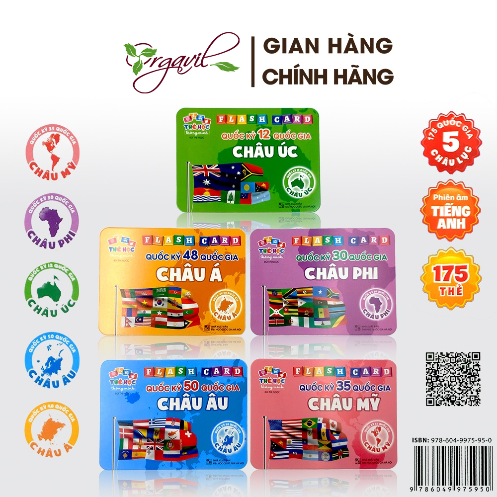 Flashcard Cờ Các Nước, Quốc Kỳ 175 Quốc Gia Trên Thế Giới - Flashcard Song Ngữ Tiếng Anh, Tiếng Việt Cho Bé - Orgavil