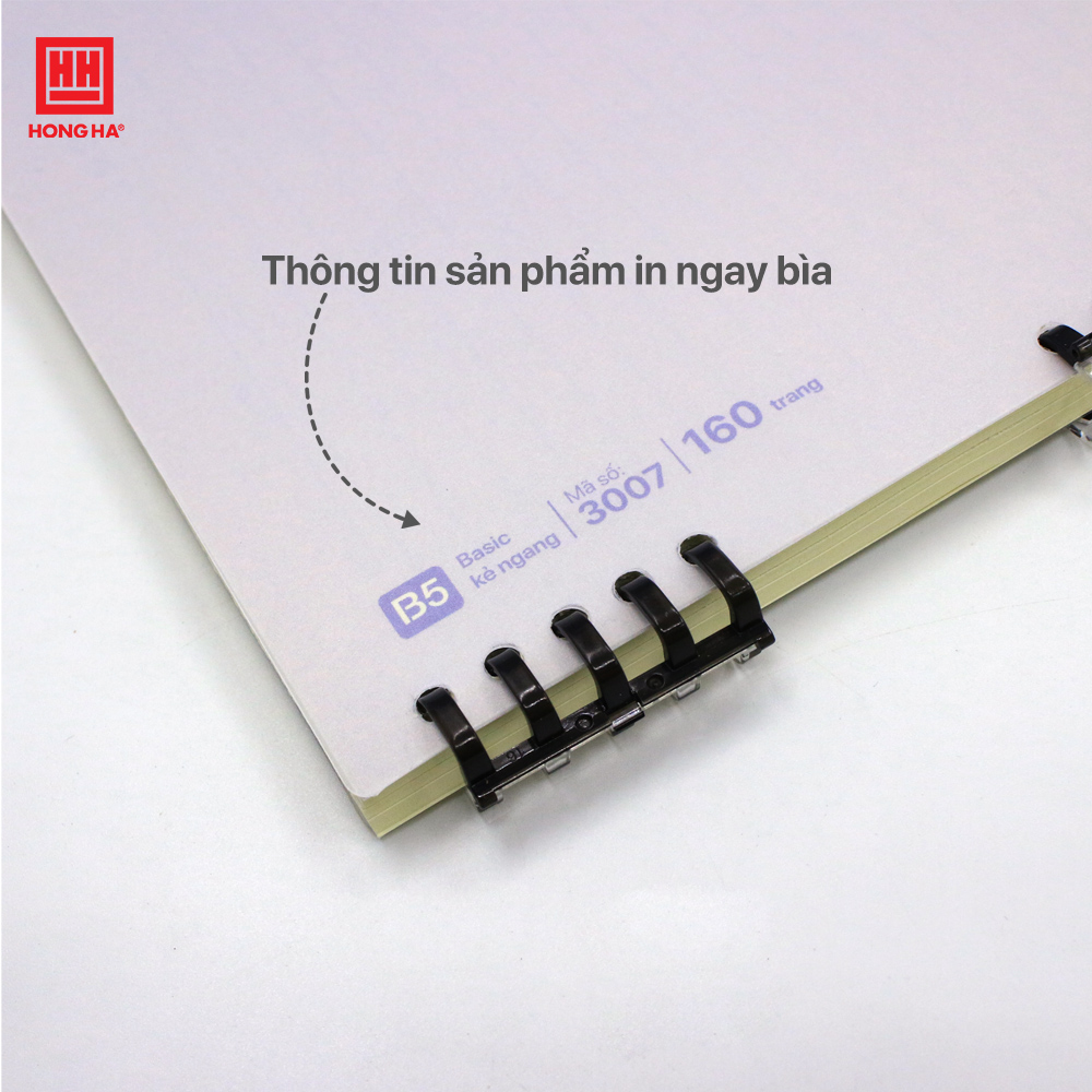 Sổ lò xo B5 Hồng Hà, sổ còng nhựa Basic 160 trang định lượng 80gsm - 3007