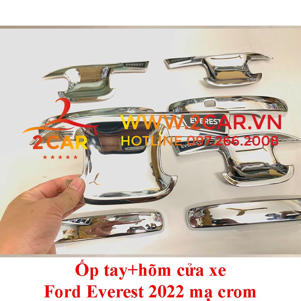 Ốp tay nắm, hõm cửa xe Ford Everest 2022, 2023 mạ Crom cao cấp