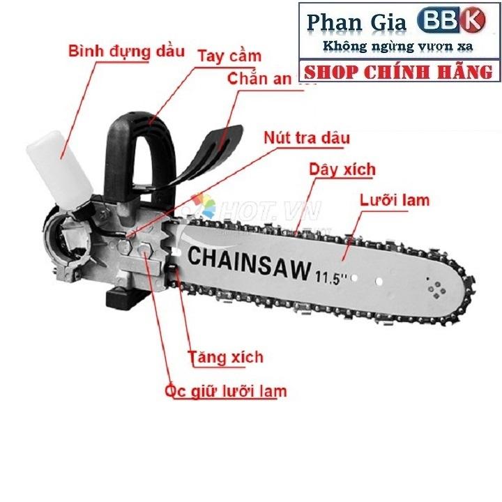 [ LOẠI XỊN ] Lưỡi cưa xích gắn máy mài - Bộ chuyển đổi máy mài thành máy cưa - Cắt gỗ - Cắt cành - Có bình dầu tự động