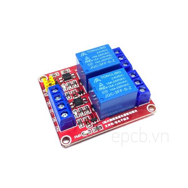 Mạch 2 Relay Opto Chọn Mức Kích High/Low 24VDC