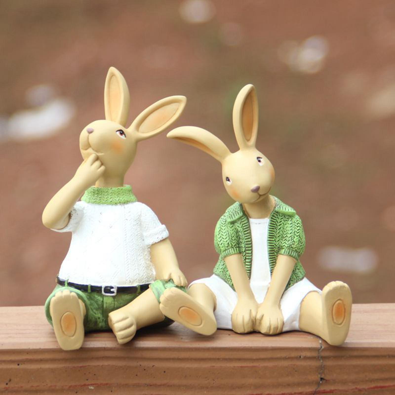 Easter Garden Statues Rabbit Resin Handmade for Home Tabletop Centerpiece