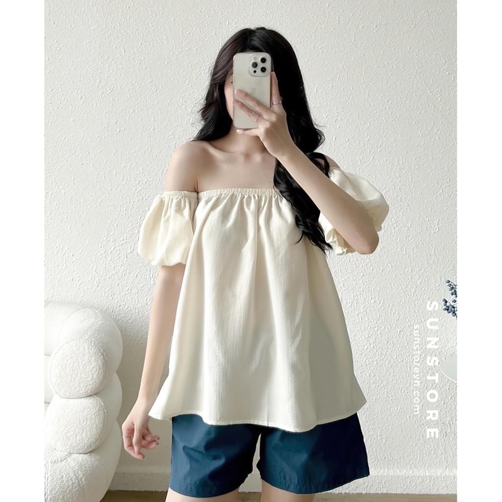 Set đồ nữ đi biển mùa hè áo trễ vai và quần short nữ lưng chun 2 màu