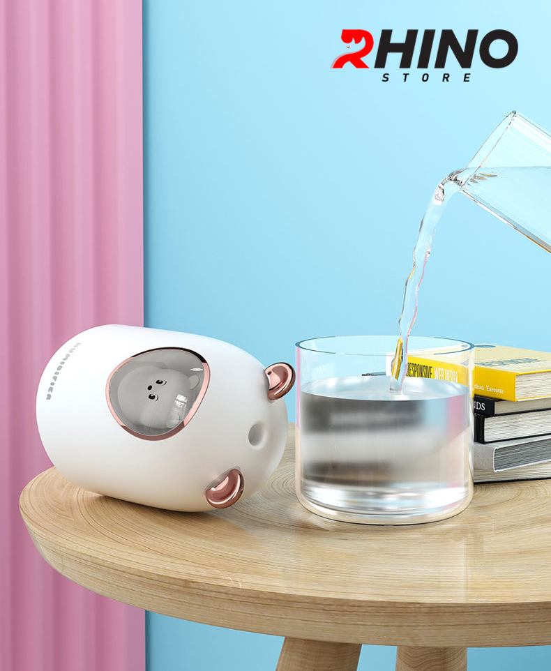 Máy phun sương tạo ẩm Rhino H904 dung tích 300ml, nhỏ gọn, không gây tiếng ồn, tích hợp đèn ngủ RGB nhiều màu - Hàng chính hãng