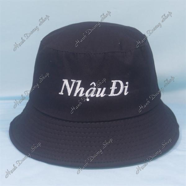 Nón tai bèo mũ bucket vành nhỏ thêu chữ Nhậu Đi - Đen