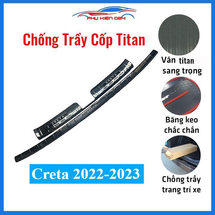 Ốp chống trầy cốp Creta 2022-2023 thép không gỉ vân Titan chống trầy bảo vệ xe