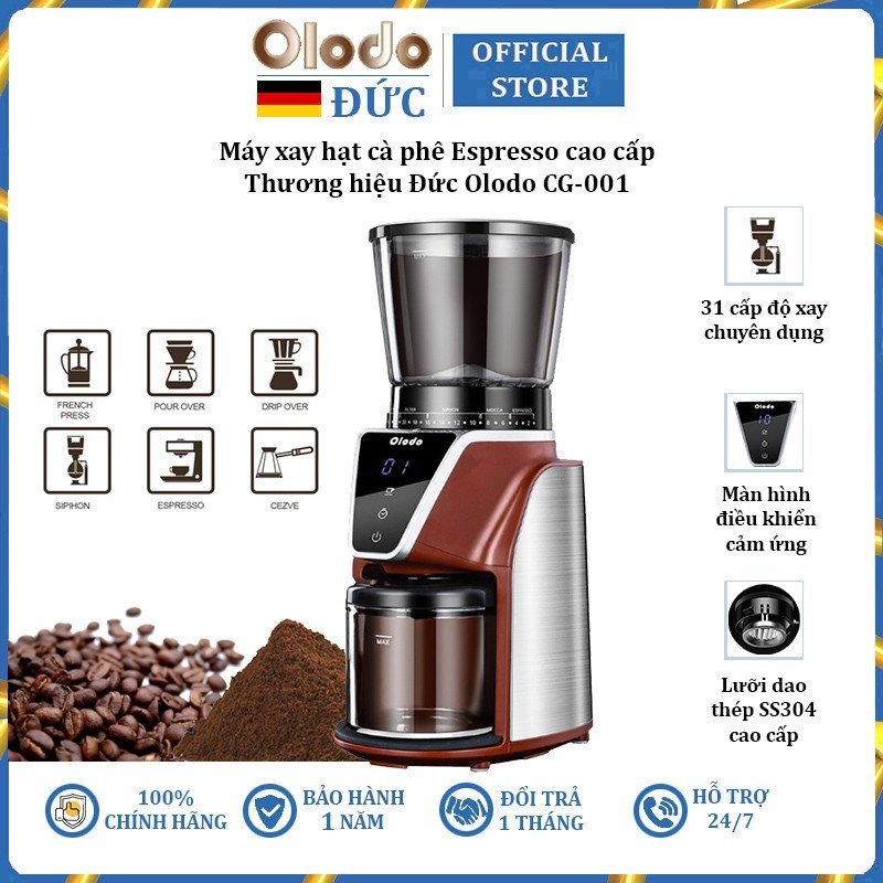 Máy xay hạt cà phê Espresso 31 chế độ Olodo cao cấp CG-001, công suất 165W