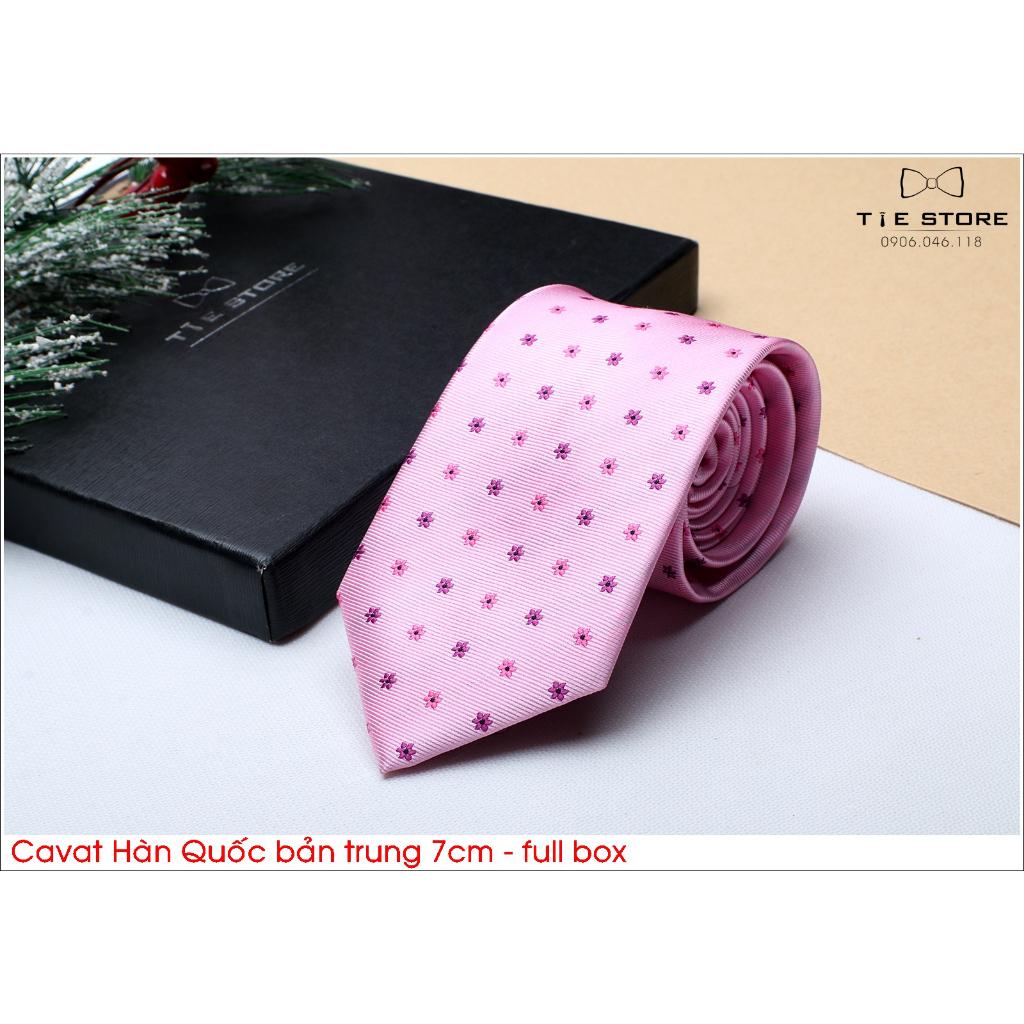 Cà Vạt Nam Bản Trung 7cm màu hồng nhạt - Cavat Hàn Quốc Cao Cấp Full box