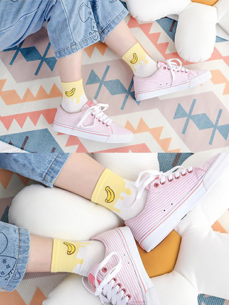 Combo 5 Đôi Tất Vớ Nữ Cotton Cao Cổ In Hình Món Ăn Phong Cách Valentine Ngọt Ngào TN36