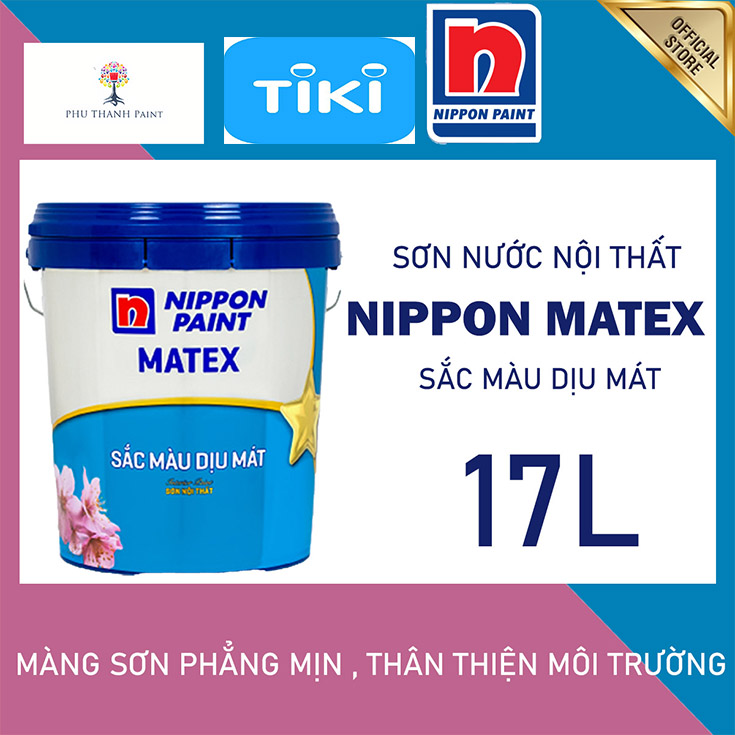 Sơn nước nội thất - Trung cấp - Nippon Matex - Sắc màu dịu mát - Bề mặt mờ - 17L