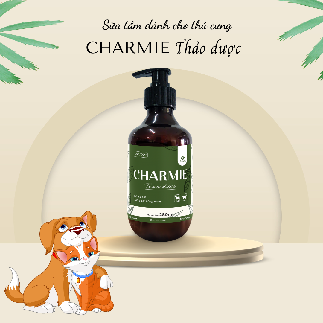 Sữa Tắm Charmie Thảo Dược Cho Thú Cưng - Khử Mùi Hôi, Dưỡng Lông Bóng Mượt 280ml_Fivevet