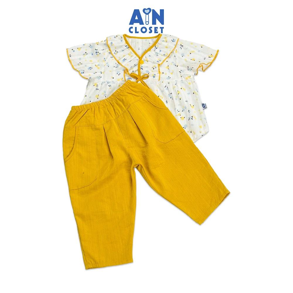 Bộ quần áo dài tay ngắn bé gái họa tiết hoa Nhí Bèo quần vàng - AICDBGUQ5VAL - AIN Closet