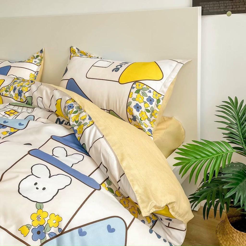 Bộ chăn ga gối Cotton Poly M2T bedding ngôi nhà nhỏ, vỏ chăn mền, drap giường và 2 vỏ gối