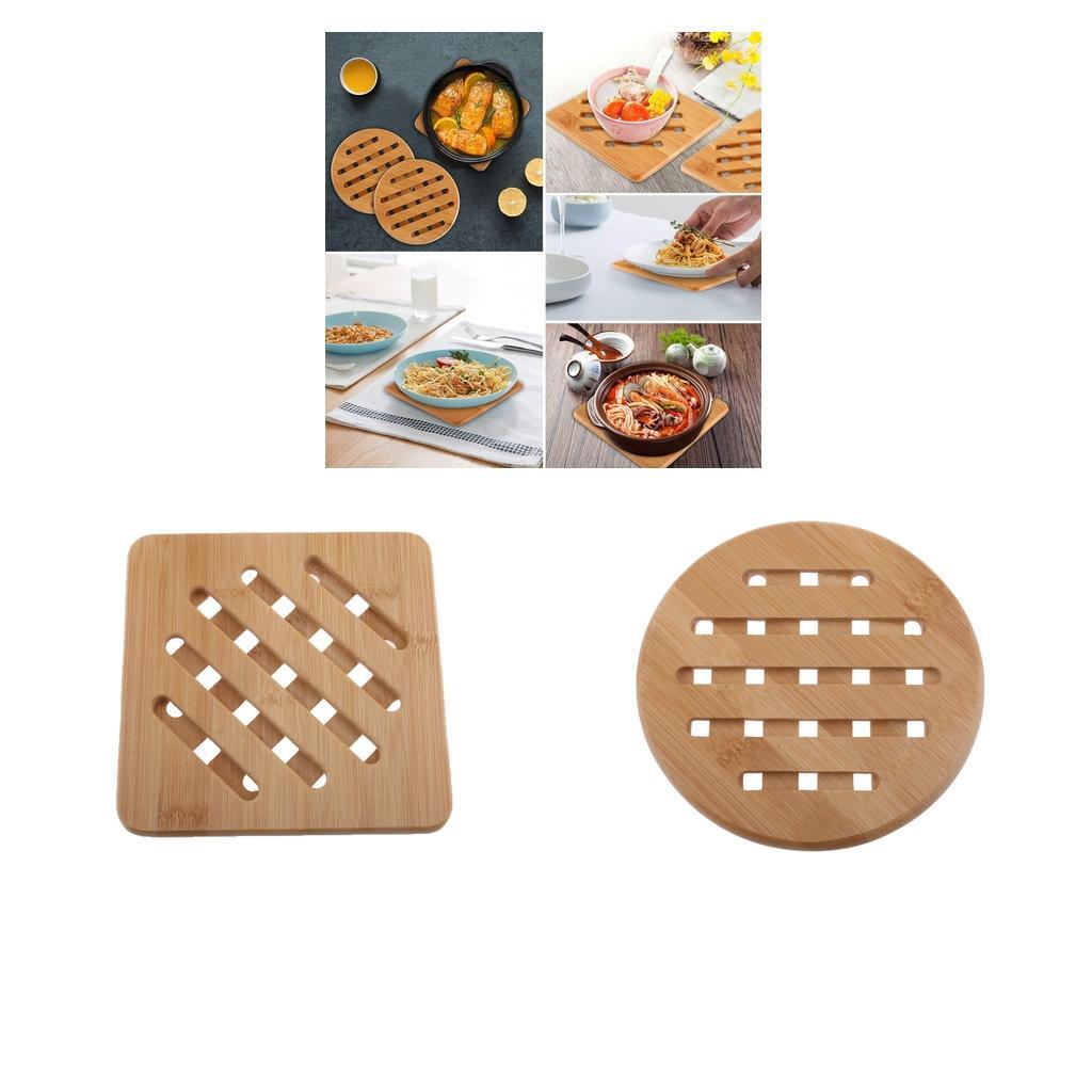 2Pcs Kitchen Bamboo Hot Pads Trivet Heat Resistant Pads Teapot Trivet
