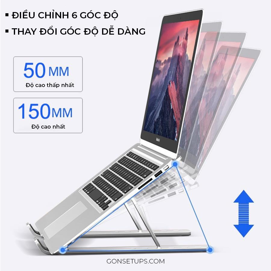 Giá đỡ dành cho laptop nhôm gấp gọn, giúp tản nhiệt tốt và có vải bảo vệ chống trầy