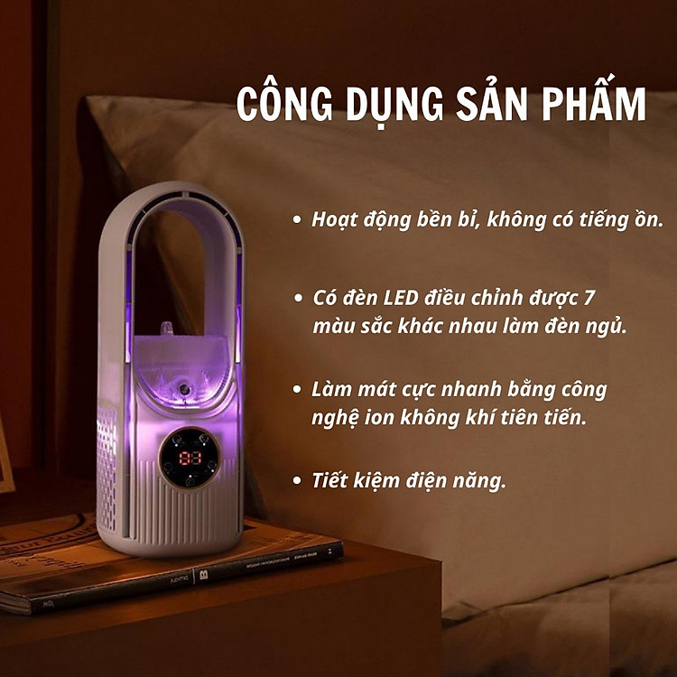 Quạt Phun Sương, Quạt Hơi Nước Không Cánh Mini Thông Minh Siêu Yên Tĩnh, 6 Tốc Độ Làm Mát
