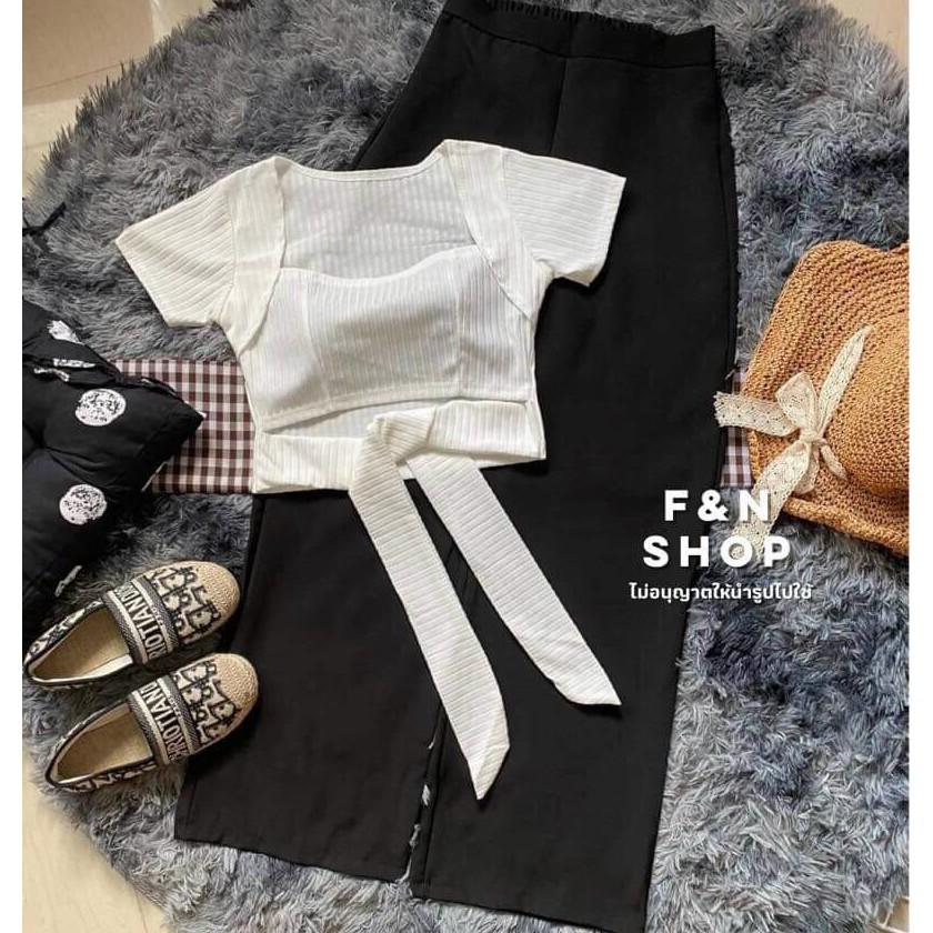Set bộ phối áo cột nơ quần ống rộng dễ thương cho nàng dạo phố đi chơi
