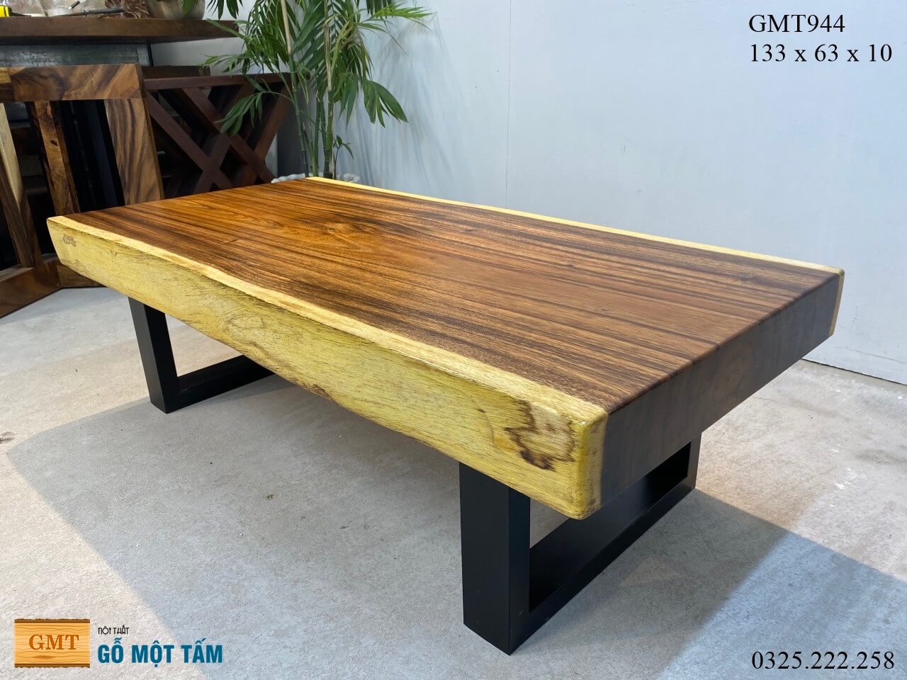 Bàn Gỗ Me Tây Nguyên Tấm, Bàn Cafe Gỗ Me Tây, Bàn Sofa Gỗ Me Tây Dài 1,33m Rộng 63cm Dày 10cm