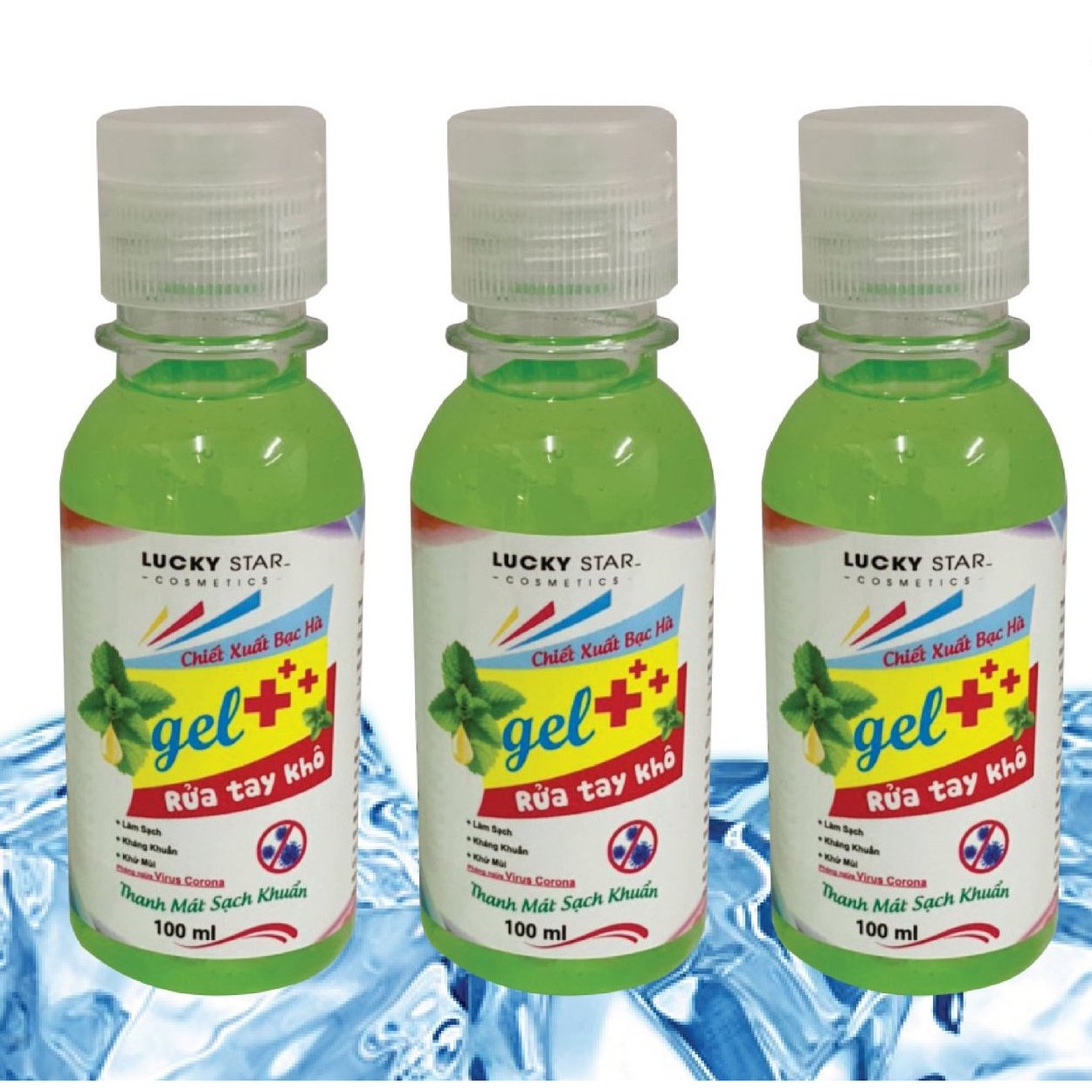 Nước Rửa Tay Khô Lucky Star 3 chai x 100Ml- Hương Bạc Hà