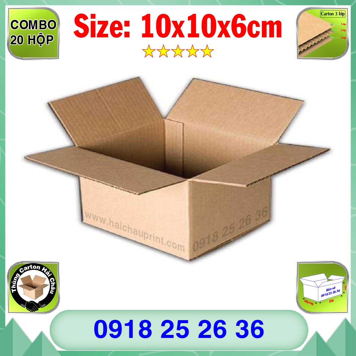 20 Hộp Carton, KT: 10x10x6cm, Hộp carton, Thùng carton, Hộp đóng hàng, Thùng đóng hàng, Hộp carton 3 lớp...