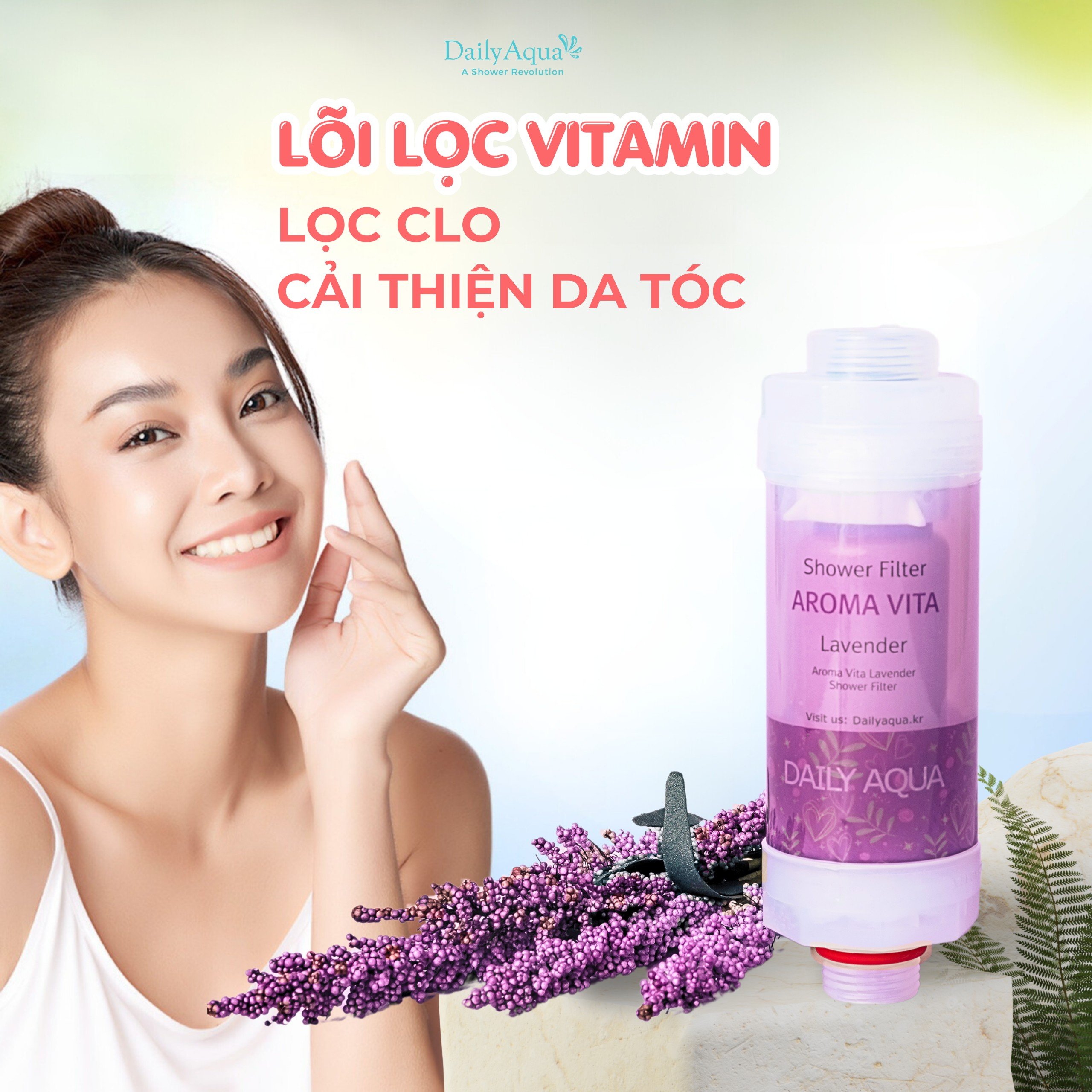 Lõi Lọc Vòi Sen Vitamin Daily Aqua, Loại Bỏ Clo, Tạo Mùi Thơm - 4 Mùi Hương