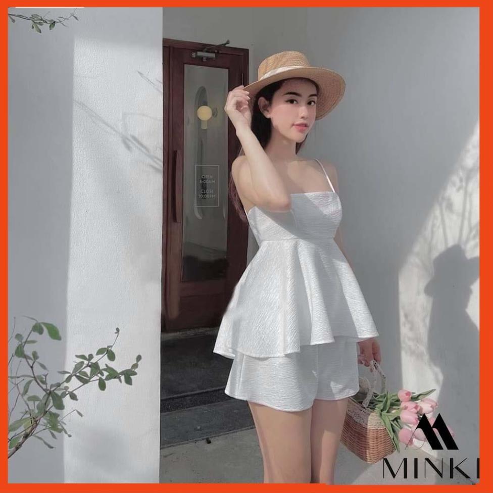 SET ÁO HAI DÂY PEPLUM VÀ QUẦN ĐÙI- CHẤT LIỆU CHIFON NHẬP KHẨU - MÀU TRẮNG SANG TRỌNG _HOT