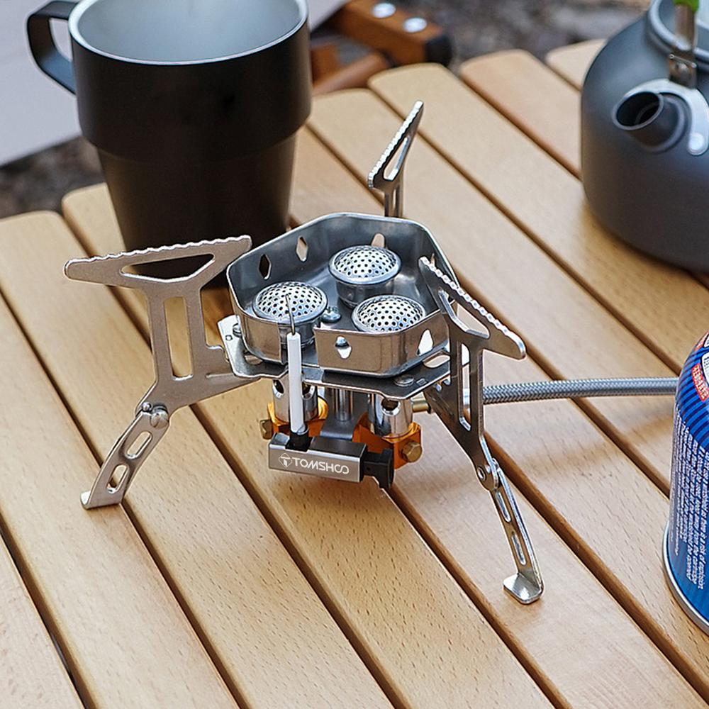 TOMSHOO 5800W Foldable Camping Gas Stove 3 Burners Piezo Ignition Lightweight Windproof Backpacking Stove Outdoor Cooking Stove for Camping Hiking Picnics