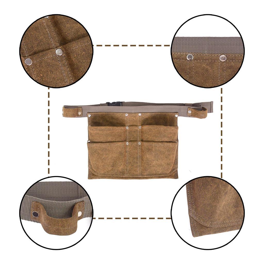 Heavy Duty Waxed Canvas Waist Tool Work Apron with Tool Pockets, - Adjustable Back Straps