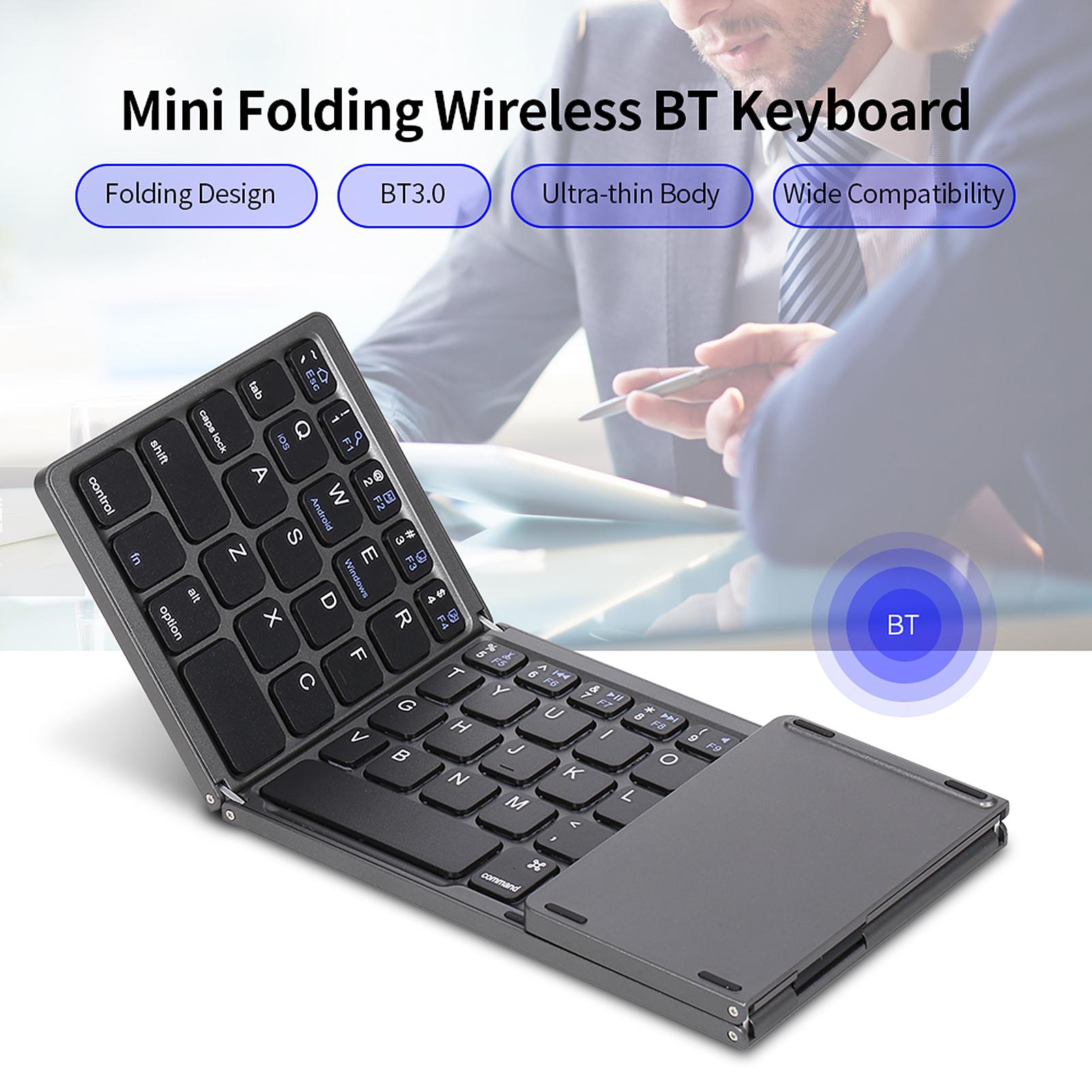 Wireless BT Keyboard Folding Keyboard Portable Ultra Slim BT Keyboard with Touchpad for Windows/Android/iOS Grey