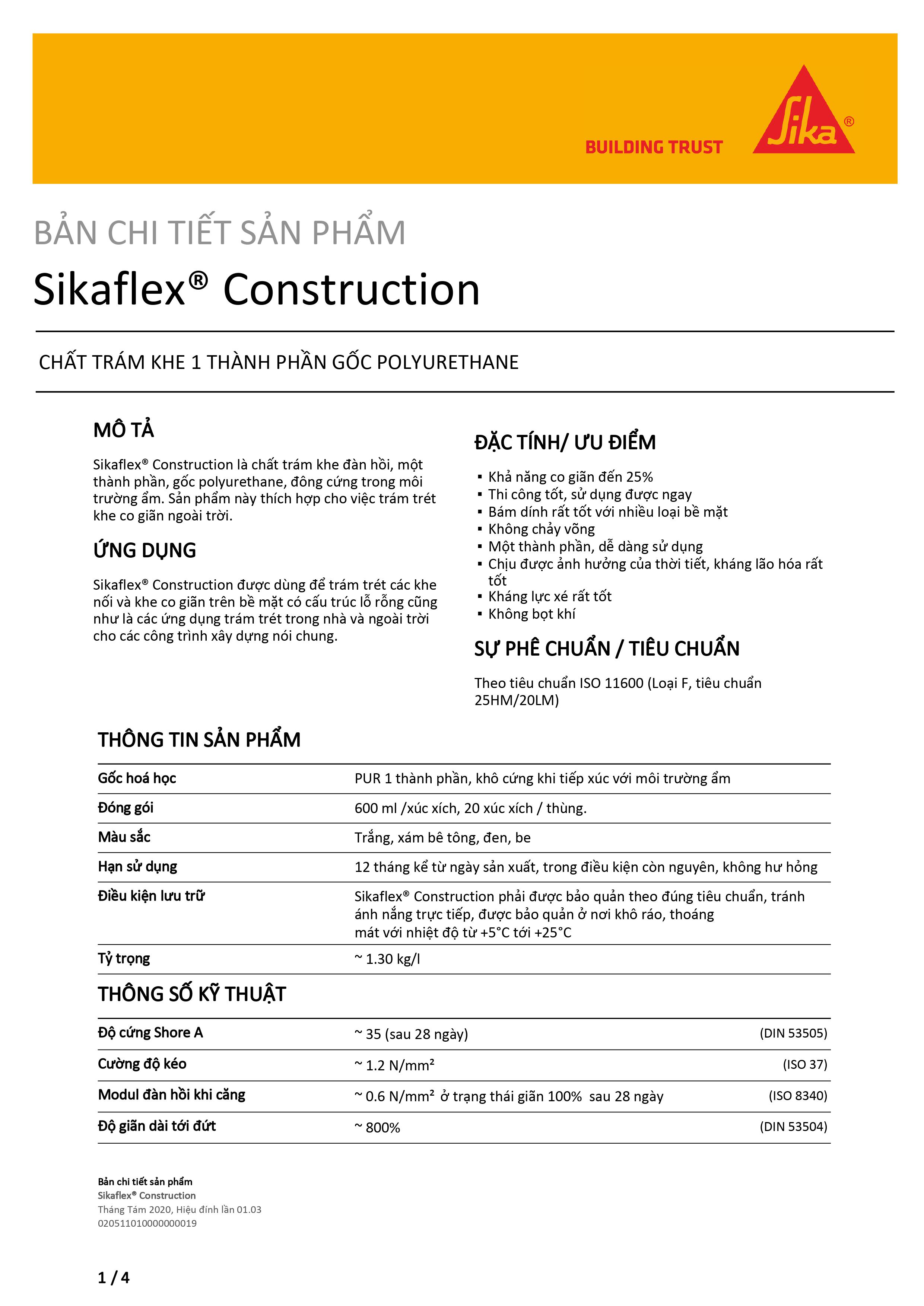 Keo trám khe đàn hồi vĩnh viễn, trám nứt cho tường và sàn - Sikaflex 140 Construction Grey