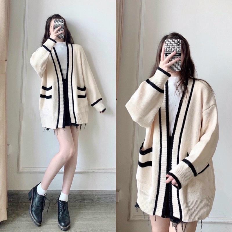 Áo len cardigan pha màu ĐEN - TRẮNG, kiểu dáng trẻ trung