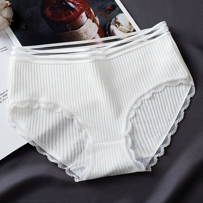 Quần cotton tăm màu trơn viền ren ôm mông cạp viền 3 sọc lưới