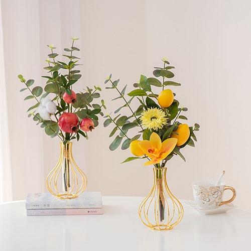 Bình cắm hoa thủy sinh/hoa khô khung sắt màu vàng đồng trang trí bàn phòng khách