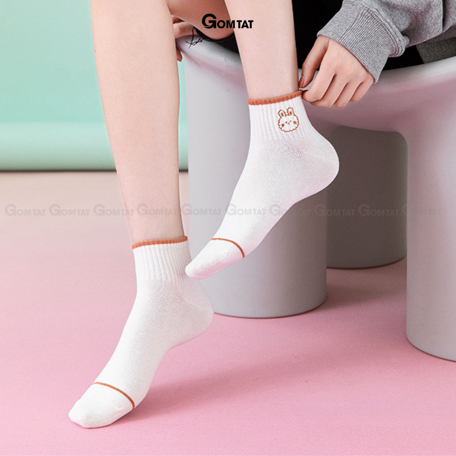 Set 5 đôi tất nữ cổ ngắn họa tiết hình gấu trắng đen, vớ nữ cổ ngắn cực dễ thương – NUCN-HINHGAU-CB5-2
